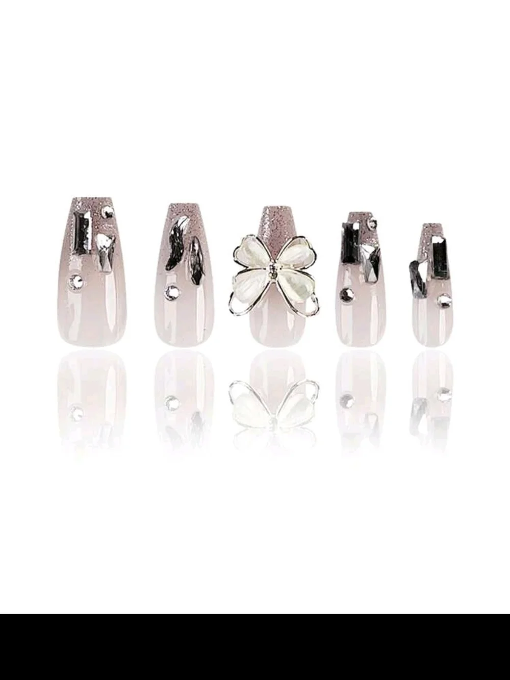 Clear Silver 3D Butterfly Rhinestone Nails - Women Makeup